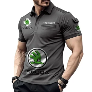 Skoda Pocket Polo Shirt, All Over Print Shirt For Skoda Fan CAR450051325387 - Gray