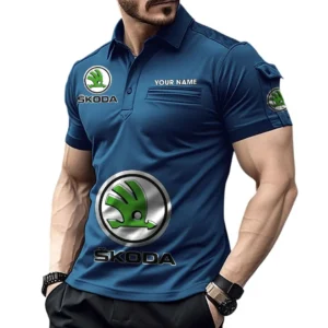Skoda Pocket Polo Shirt, All Over Print Shirt For Skoda Fan CAR450051325387 - Navy Blue
