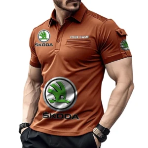 Skoda Pocket Polo Shirt, All Over Print Shirt For Skoda Fan CAR450051325387 - Orange