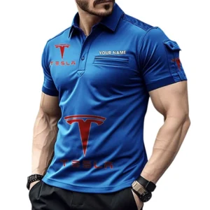 Tesla Pocket Polo Shirt, All Over Print Shirt For Tesla Fan CAR450051325395 - Blue