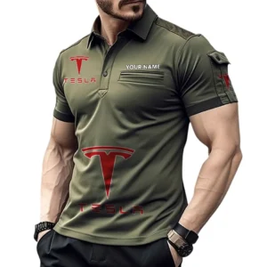 Tesla Pocket Polo Shirt, All Over Print Shirt For Tesla Fan CAR450051325395 - Green