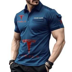 Tesla Pocket Polo Shirt, All Over Print Shirt For Tesla Fan CAR450051325395 - Navy Blue