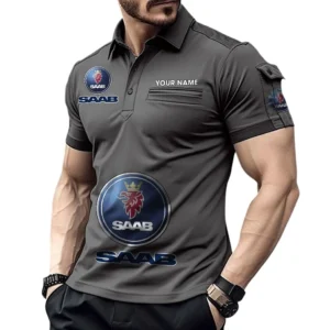 Saab Transparent Pocket Polo Shirt, All Over Print Shirt For Saab Transparent Fan CAR450051325400 - Gray