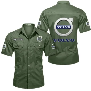 Volvo Short Sleeved Shirt, All Over Print Button Shirt CAR444052625777 - Army Green