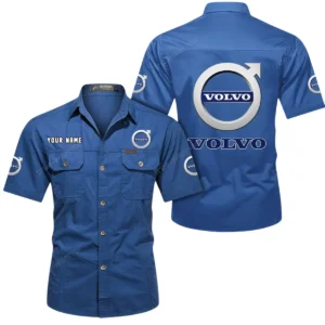 Volvo Short Sleeved Shirt, All Over Print Button Shirt CAR444052625777 - Cowboy Blue