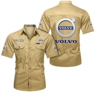 Volvo Short Sleeved Shirt, All Over Print Button Shirt CAR444052625777 - Khaki