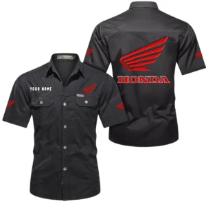 Honda Motorcycle Short Sleeved Shirt, All Over Print Button Shirt CAR444052625778 - Black