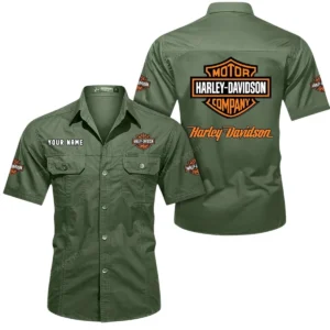 Harley Davidson Short Sleeved Shirt, All Over Print Button Shirt CAR444052625780 - Army Green