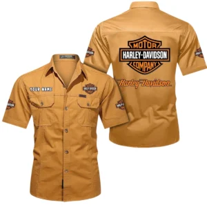 Harley Davidson Short Sleeved Shirt, All Over Print Button Shirt CAR444052625780 - Turmeric