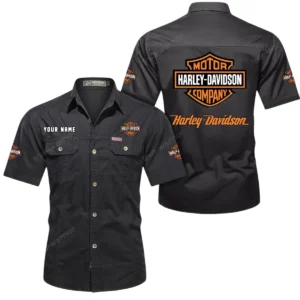 Harley Davidson Short Sleeved Shirt, All Over Print Button Shirt CAR444052625780 - Black