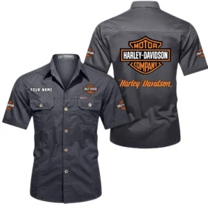 Harley Davidson Short Sleeved Shirt, All Over Print Button Shirt CAR444052625780 - Gray