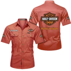 Harley Davidson Short Sleeved Shirt, All Over Print Button Shirt CAR444052625780 - Red