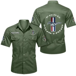 Ford Mustang Short Sleeved Shirt, All Over Print Button Shirt CAR444052625781 - Army Green