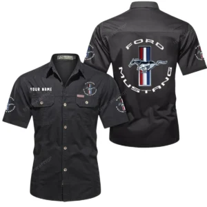 Ford Mustang Short Sleeved Shirt, All Over Print Button Shirt CAR444052625781 - Black