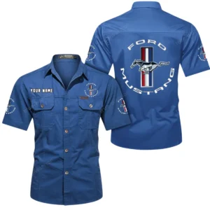 Ford Mustang Short Sleeved Shirt, All Over Print Button Shirt CAR444052625781 - Cowboy Blue