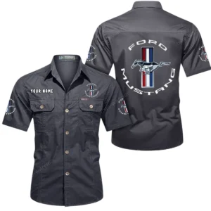 Ford Mustang Short Sleeved Shirt, All Over Print Button Shirt CAR444052625781 - Gray
