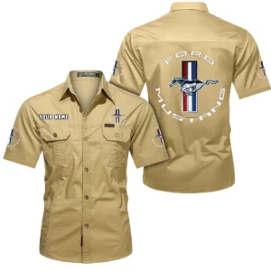 Ford Mustang Short Sleeved Shirt, All Over Print Button Shirt CAR444052625781 - Khaki