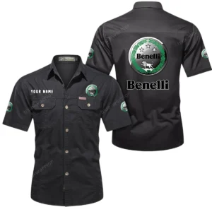 Benelli Motorcycles Short Sleeved Shirt, All Over Print Button Shirt CAR444052625782 - Black