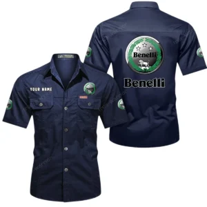 Benelli Motorcycles Short Sleeved Shirt, All Over Print Button Shirt CAR444052625782 - Dark Blue