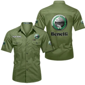 Benelli Motorcycles Short Sleeved Shirt, All Over Print Button Shirt CAR444052625782 - Fruit Green