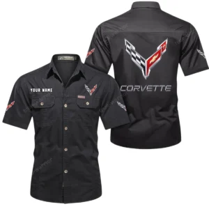 Corvette C8 Short Sleeved Shirt, All Over Print Button Shirt CAR444052625784 - Black
