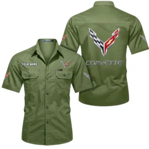 Corvette C8 Short Sleeved Shirt, All Over Print Button Shirt CAR444052625784 - Fruit Green