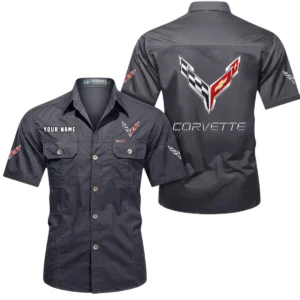 Corvette C8 Short Sleeved Shirt, All Over Print Button Shirt CAR444052625784 - Gray