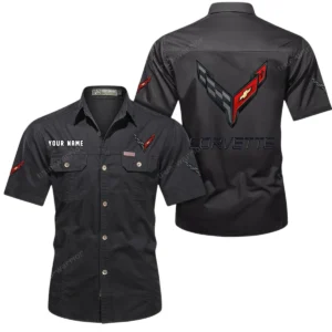 Chevrolet Corvette Short Sleeved Shirt, All Over Print Button Shirt CAR444052625785 - Black