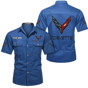 Chevrolet Corvette Short Sleeved Shirt, All Over Print Button Shirt CAR444052625785 - Cowboy Blue