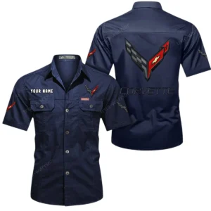 Chevrolet Corvette Short Sleeved Shirt, All Over Print Button Shirt CAR444052625785 - Dark Blue