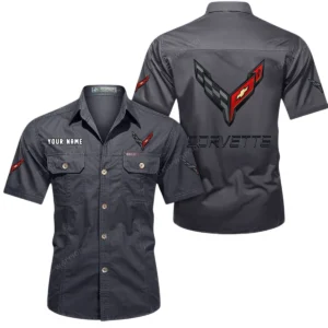 Chevrolet Corvette Short Sleeved Shirt, All Over Print Button Shirt CAR444052625785 - Gray