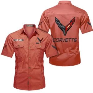 Chevrolet Corvette Short Sleeved Shirt, All Over Print Button Shirt CAR444052625785 - Red