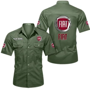 Fiat Short Sleeved Shirt, All Over Print Button Shirt CAR444052625786 - Army Green