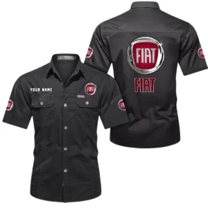 Fiat Short Sleeved Shirt, All Over Print Button Shirt CAR444052625786 - Black