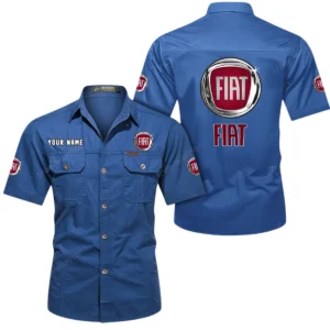 Fiat Short Sleeved Shirt, All Over Print Button Shirt CAR444052625786 - Cowboy Blue