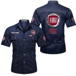 Fiat Short Sleeved Shirt, All Over Print Button Shirt CAR444052625786 - Dark Blue