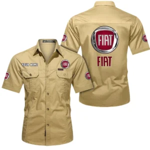 Fiat Short Sleeved Shirt, All Over Print Button Shirt CAR444052625786 - Khaki