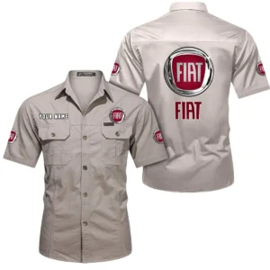 Fiat Short Sleeved Shirt, All Over Print Button Shirt CAR444052625786 - Beige