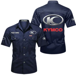 Kymco Motorcycles Short Sleeved Shirt, All Over Print Button Shirt CAR444052625787 - Dark Blue