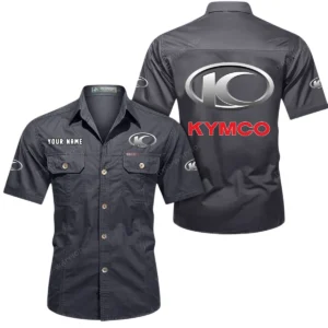 Kymco Motorcycles Short Sleeved Shirt, All Over Print Button Shirt CAR444052625787 - Gray