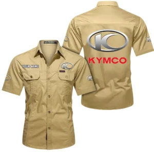 Kymco Motorcycles Short Sleeved Shirt, All Over Print Button Shirt CAR444052625787 - Khaki