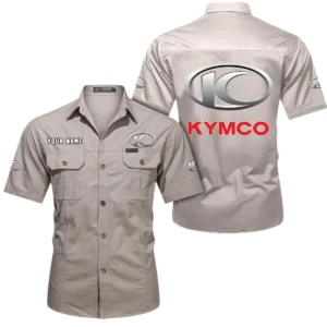 Kymco Motorcycles Short Sleeved Shirt, All Over Print Button Shirt CAR444052625787 - Beige