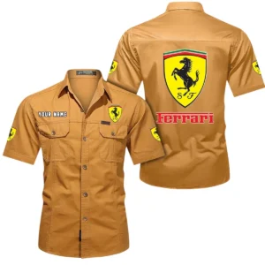 Ferrari Short Sleeved Shirt, All Over Print Button Shirt CAR444052625788 - Turmeric