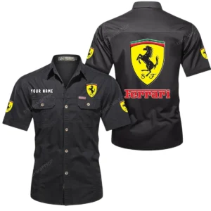 Ferrari Short Sleeved Shirt, All Over Print Button Shirt CAR444052625788 - Black