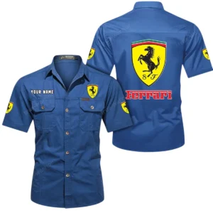 Ferrari Short Sleeved Shirt, All Over Print Button Shirt CAR444052625788 - Cowboy Blue