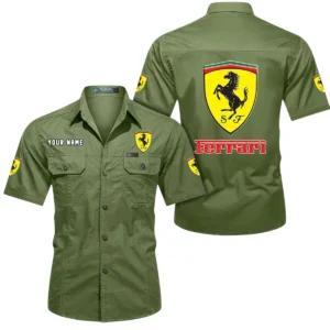 Ferrari Short Sleeved Shirt, All Over Print Button Shirt CAR444052625788 - Fruit Green