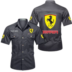 Ferrari Short Sleeved Shirt, All Over Print Button Shirt CAR444052625788 - Gray