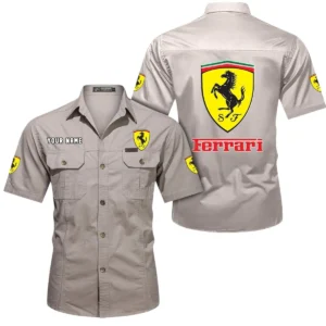 Ferrari Short Sleeved Shirt, All Over Print Button Shirt CAR444052625788 - Beige