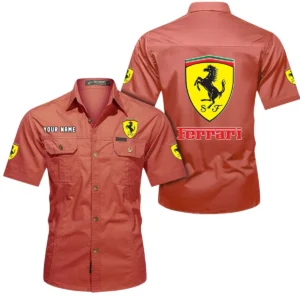 Ferrari Short Sleeved Shirt, All Over Print Button Shirt CAR444052625788 - Red