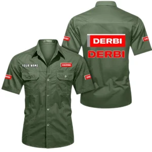 Derbi Motorcycles Short Sleeved Shirt, All Over Print Button Shirt CAR444052625789 - Army Green